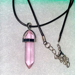 Boho Pink Crystal Black Cord Necklace 16-18”
